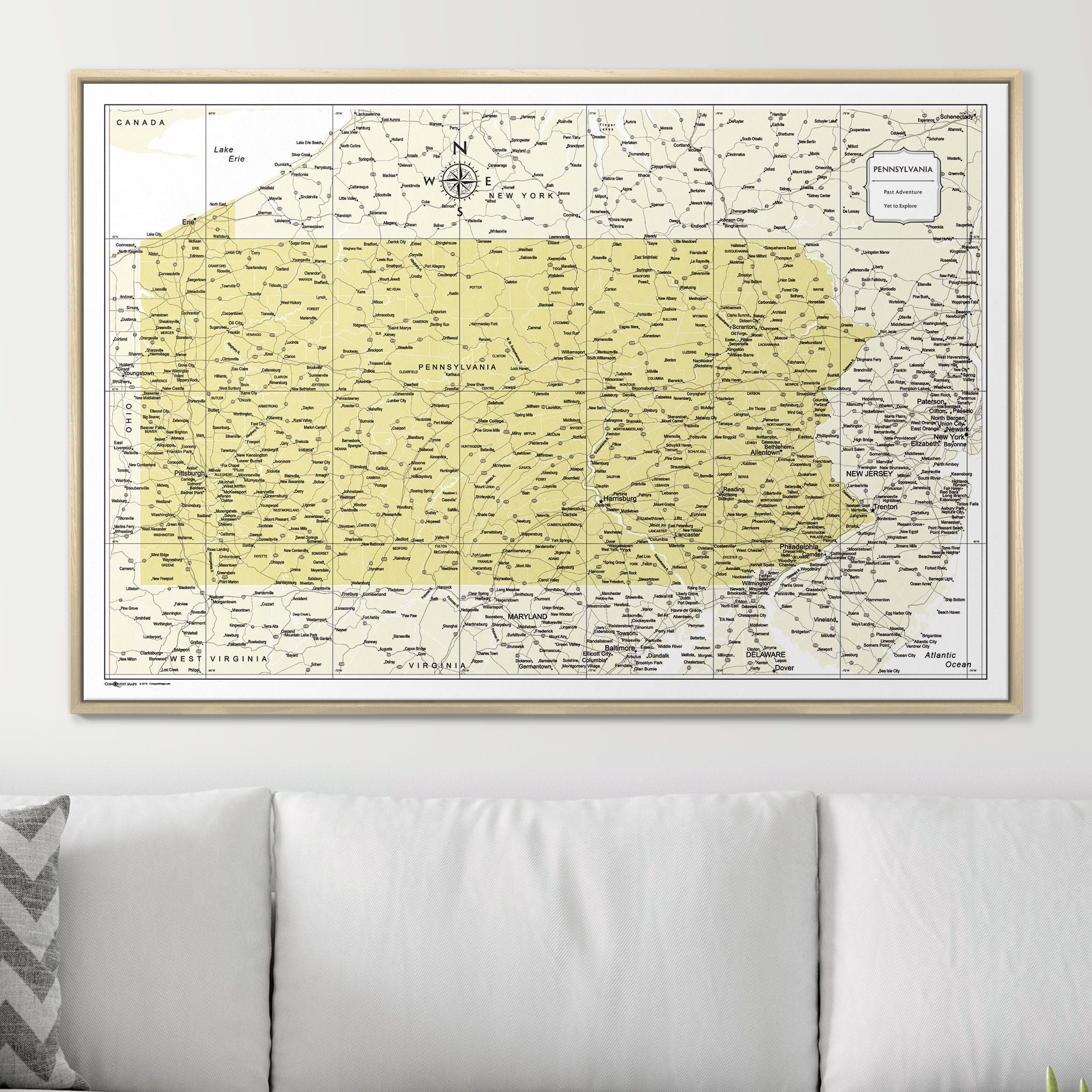 Push Pin Pennsylvania Map (Pin Board) - Yellow Color Splash CM Pin Board