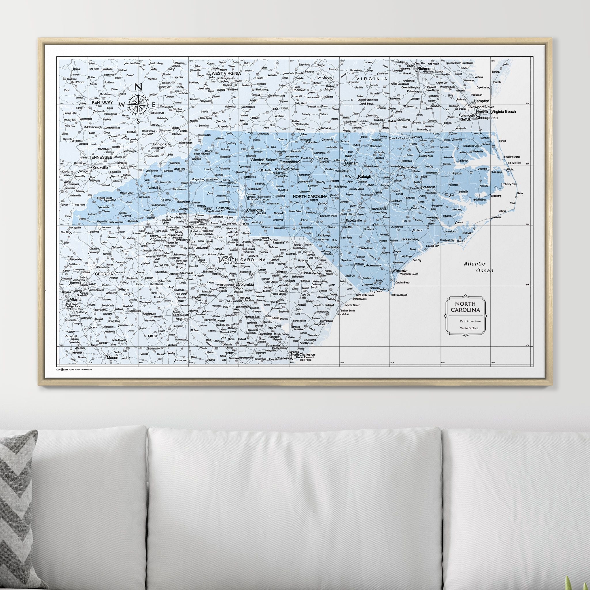 Push Pin North Carolina Map (Pin Board) - Light Blue Color Splash CM Pin Board