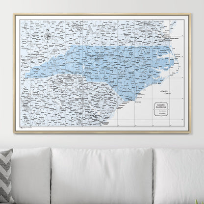 Push Pin North Carolina Map (Pin Board) - Light Blue Color Splash CM Pin Board