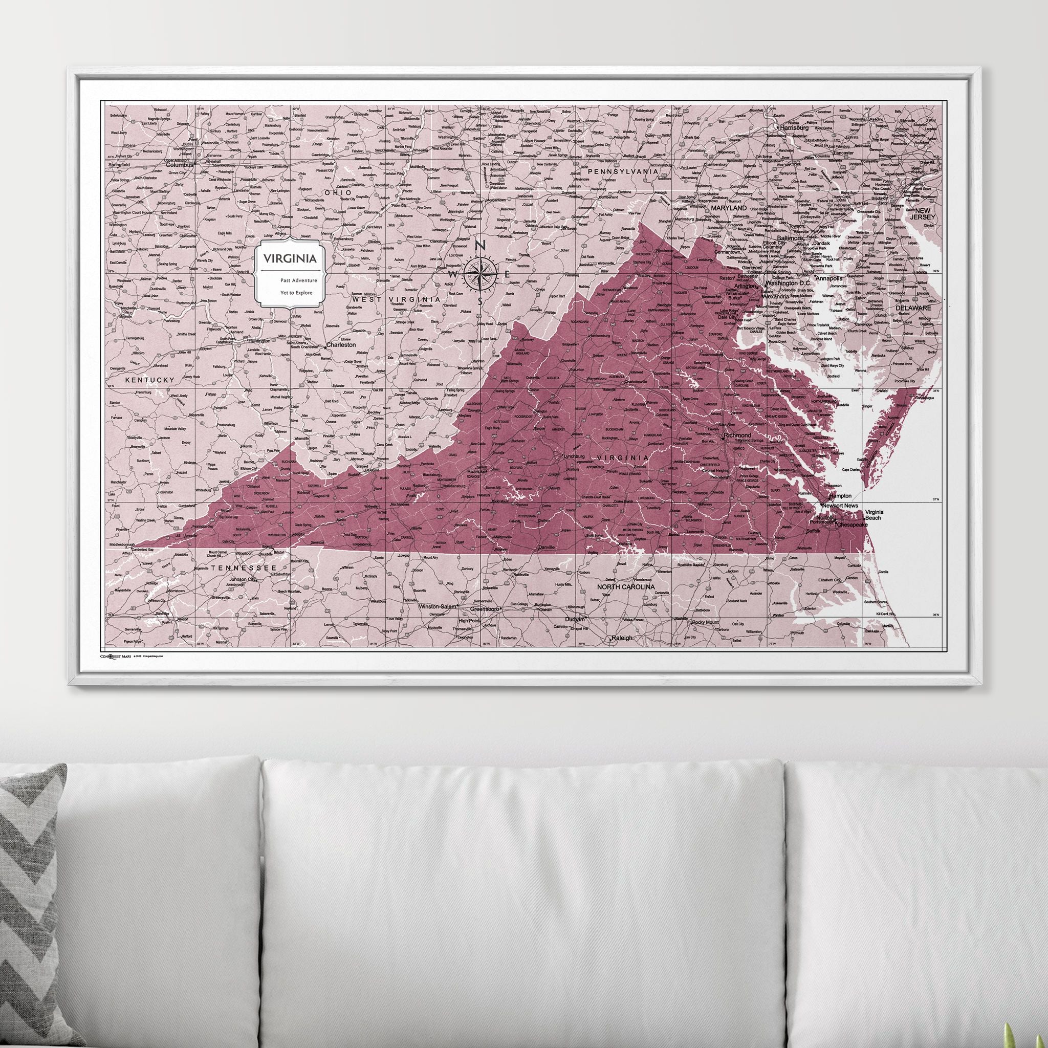 Push Pin Virginia Map (Pin Board) - Burgundy Color Splash CM Pin Board