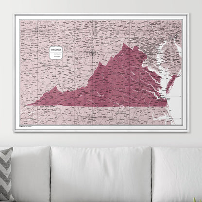 Push Pin Virginia Map (Pin Board) - Burgundy Color Splash CM Pin Board