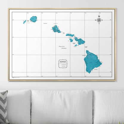 Push Pin Hawaii Map (Pin Board) - Teal Color Splash CM Pin Board