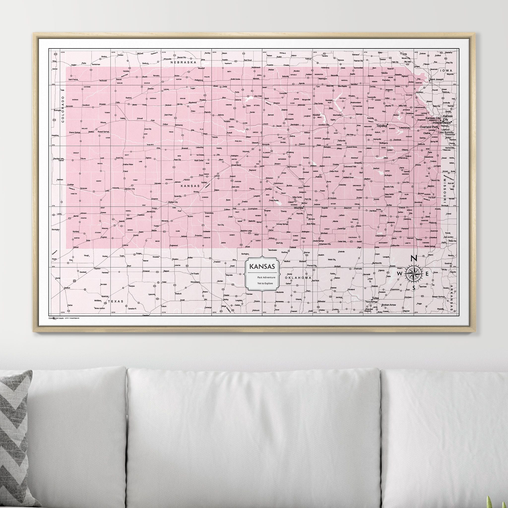 Push Pin Kansas Map (Pin Board) - Pink Color Splash CM Pin Board