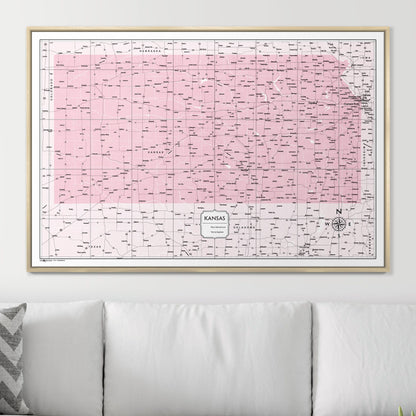 Push Pin Kansas Map (Pin Board) - Pink Color Splash CM Pin Board