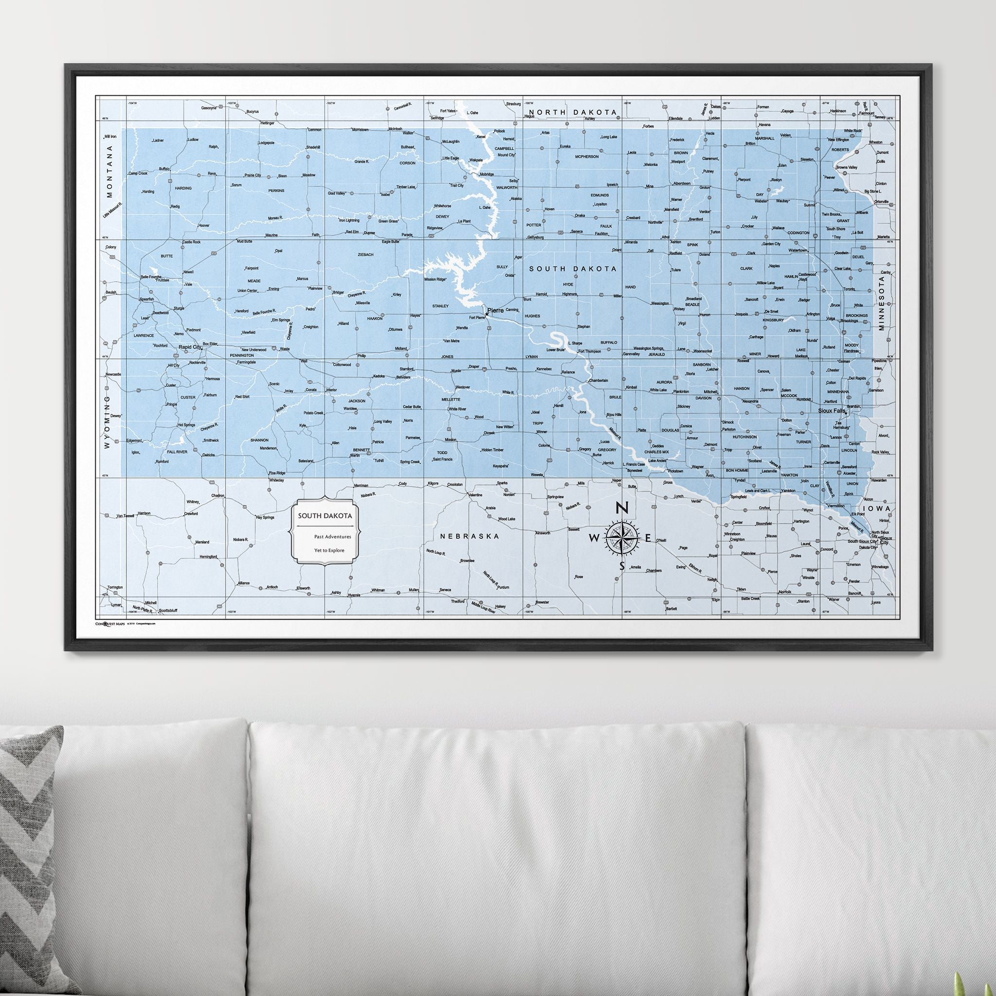 Push Pin South Dakota Map (Pin Board) - Light Blue Color Splash CM Pin Board