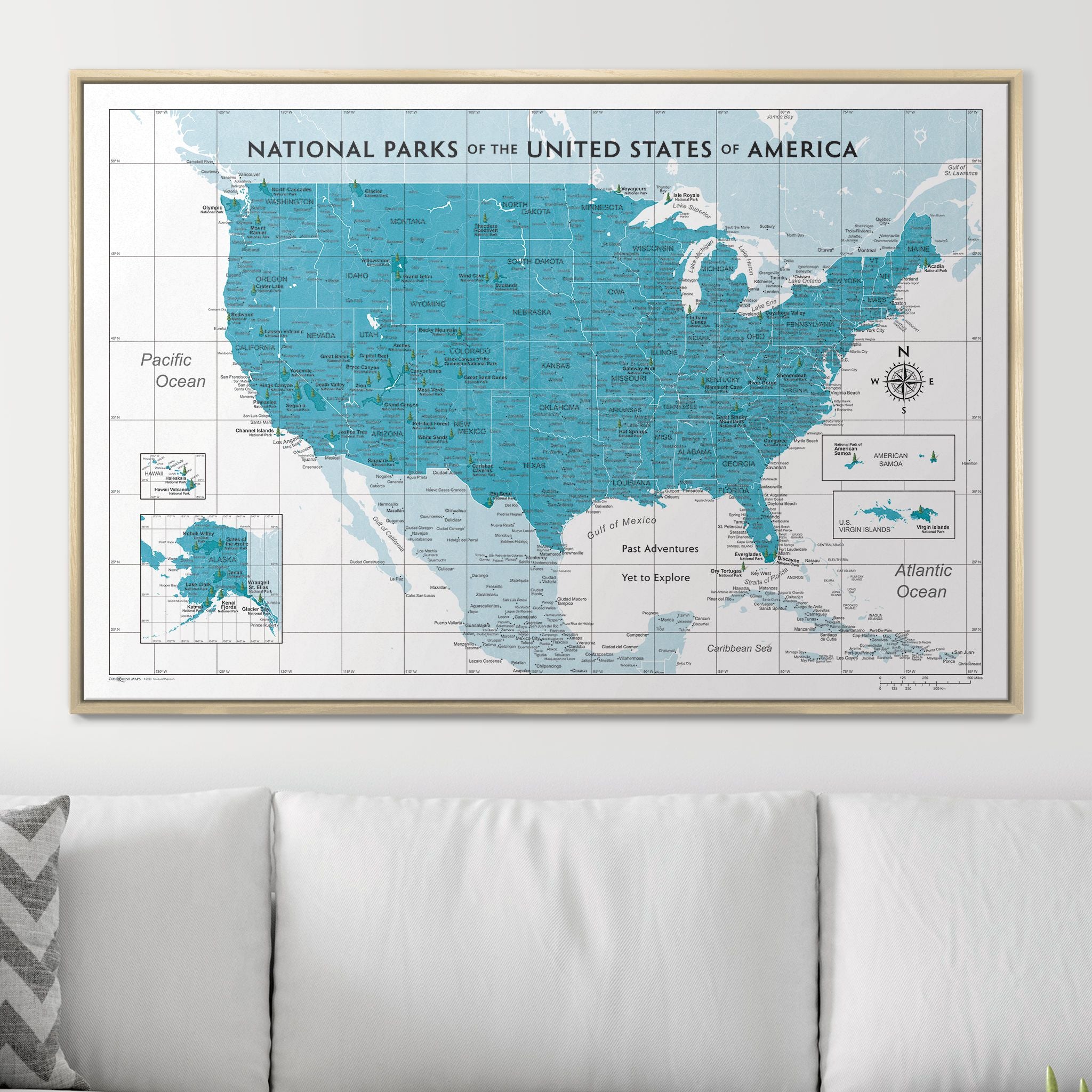 Push Pin National Parks Map (Pin Board) - Teal Color Splash CM Pin Board