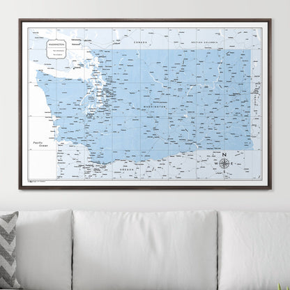 Push Pin Washington Map (Pin Board) - Light Blue Color Splash CM Pin Board