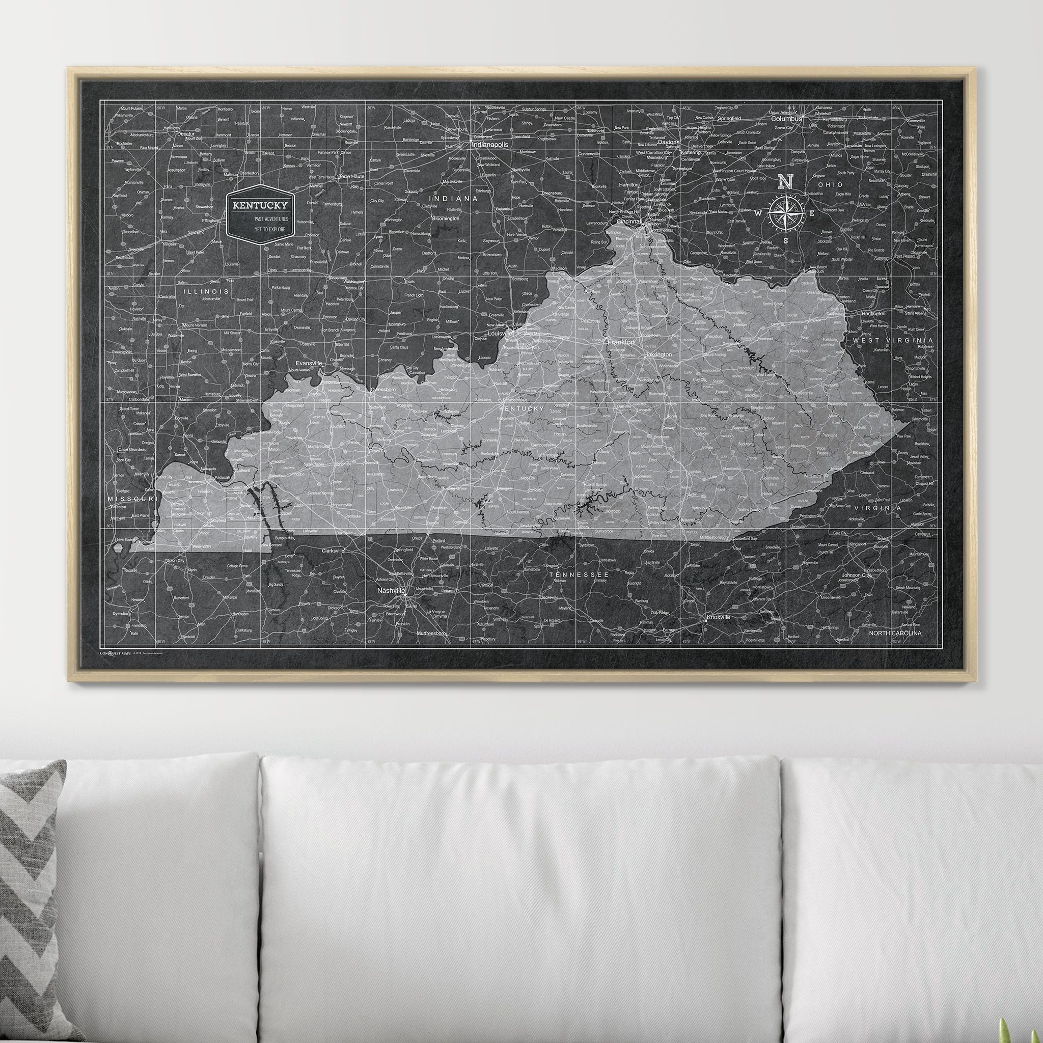 Push Pin Kentucky Map (Pin Board) - Modern Slate CM Pin Board