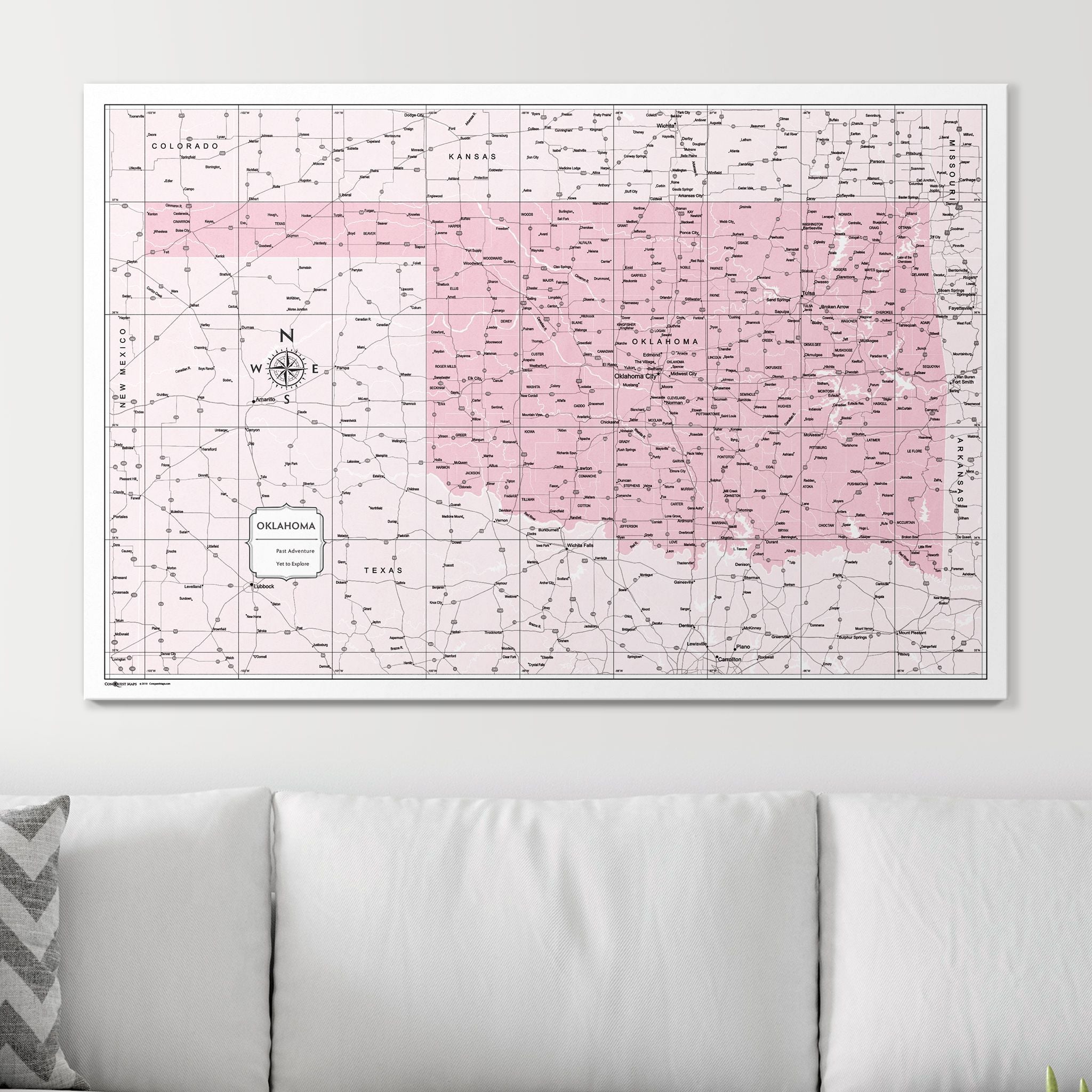 Push Pin Oklahoma Map (Pin Board) - Pink Color Splash CM Pin Board