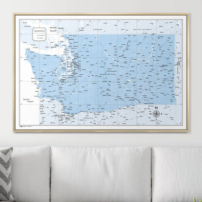 Push Pin Washington Map (Pin Board) - Light Blue Color Splash CM Pin Board