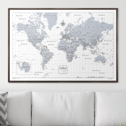 Push Pin World Map (Pin Board) - Light Gray Color Splash CM Pin Board