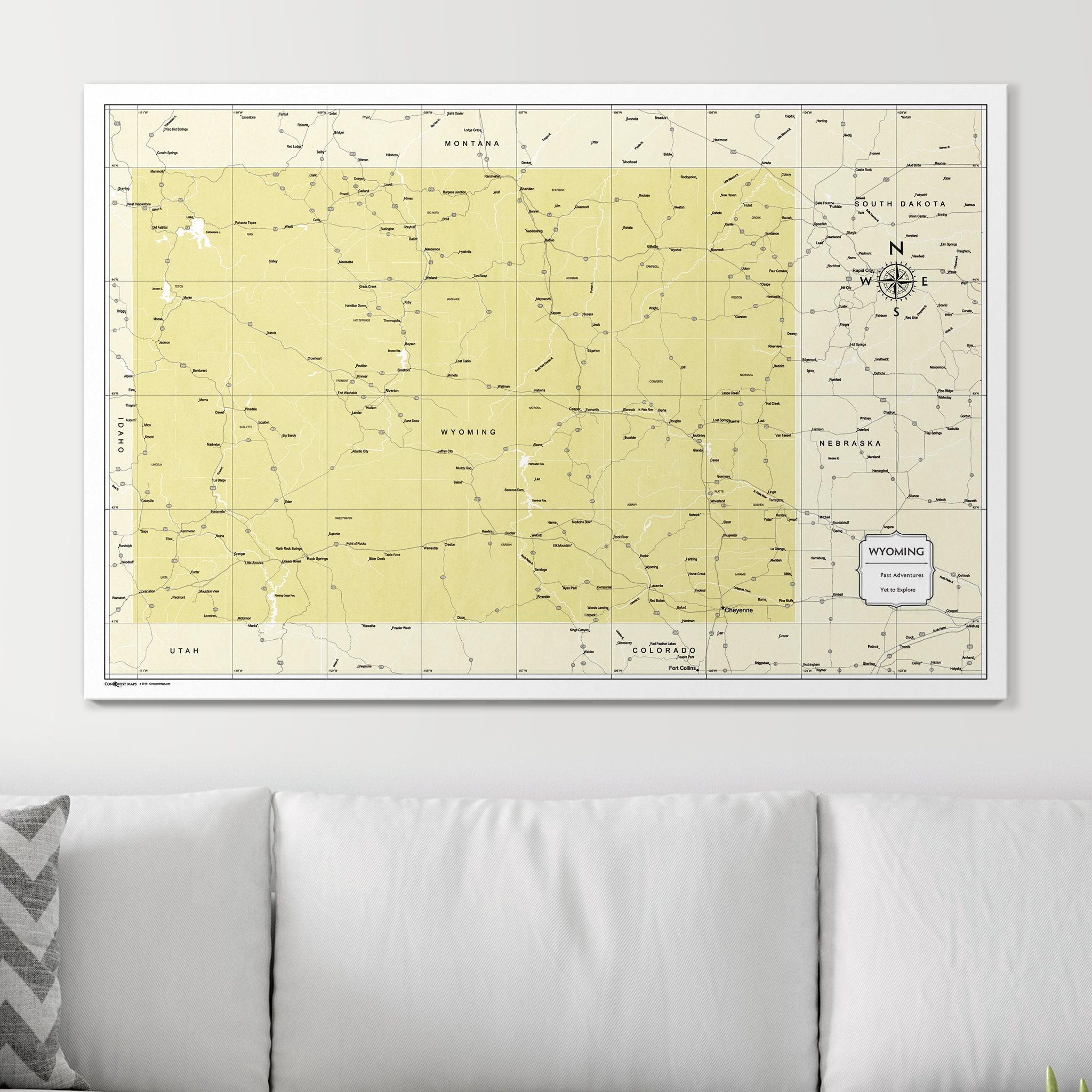 Push Pin Wyoming Map (Pin Board) - Yellow Color Splash CM Pin Board