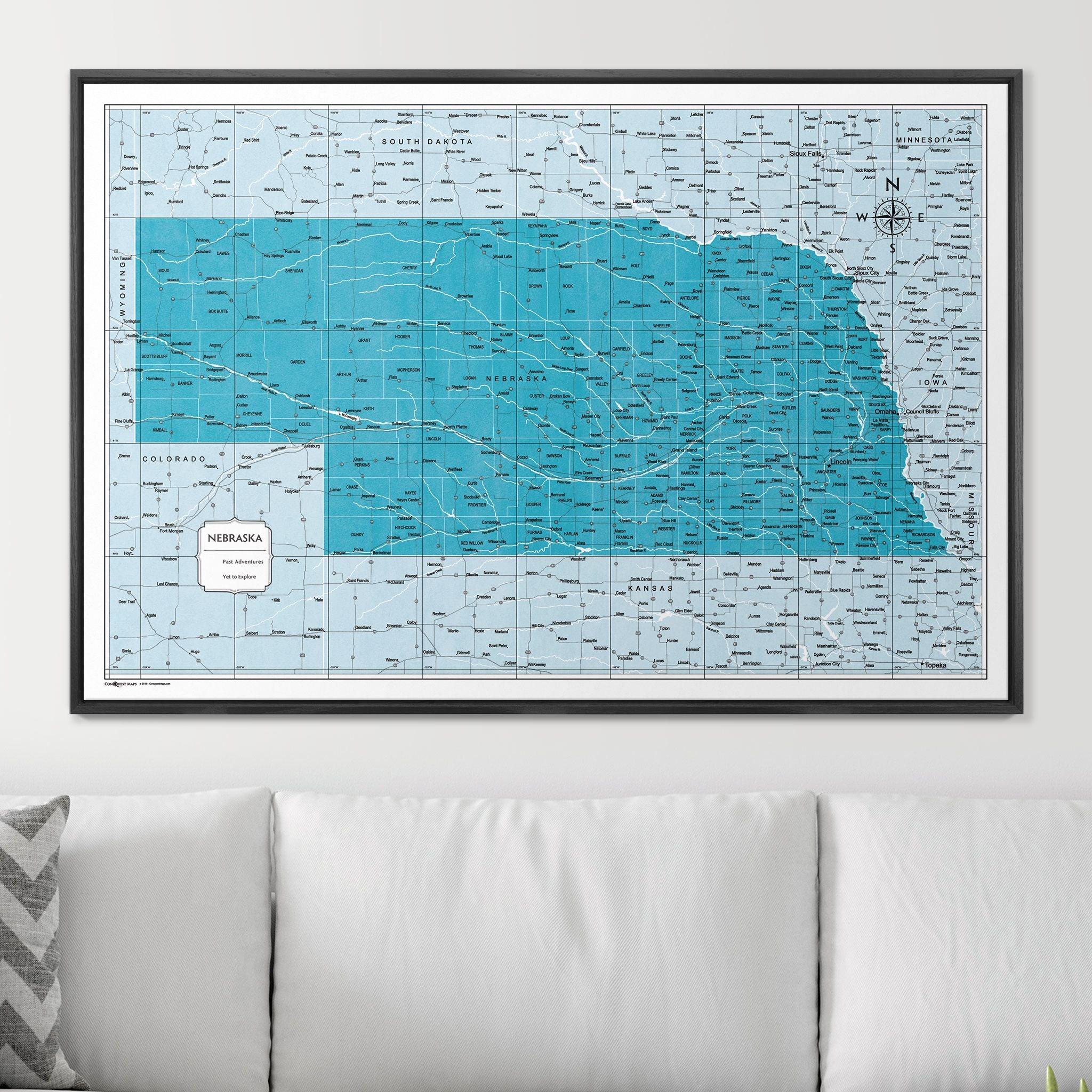 Push Pin Nebraska Map (Pin Board) - Teal Color Splash CM Pin Board