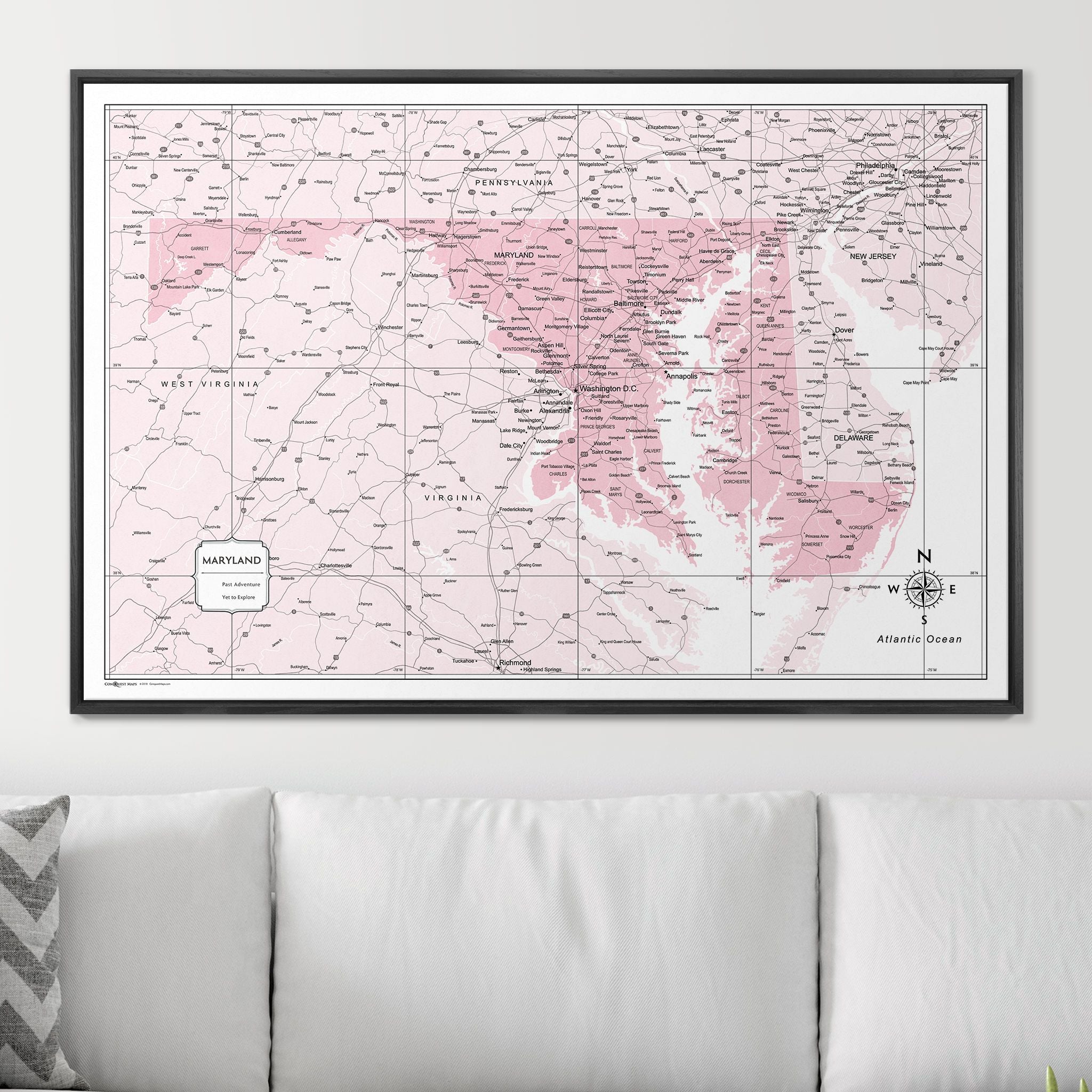 Push Pin Maryland Map (Pin Board) - Pink Color Splash CM Pin Board