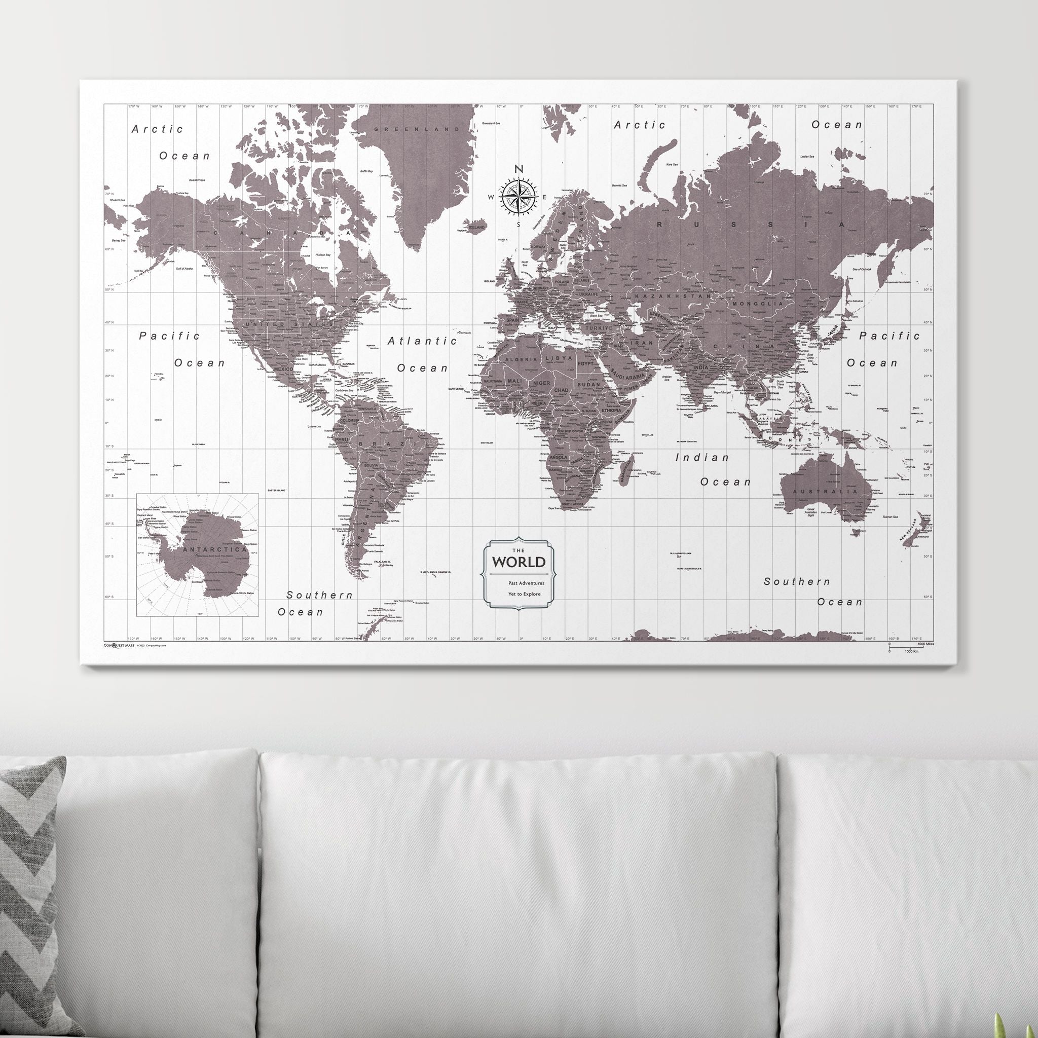 Push Pin World Map (Pin Board) - Dark Brown Color Splash CM Pin Board