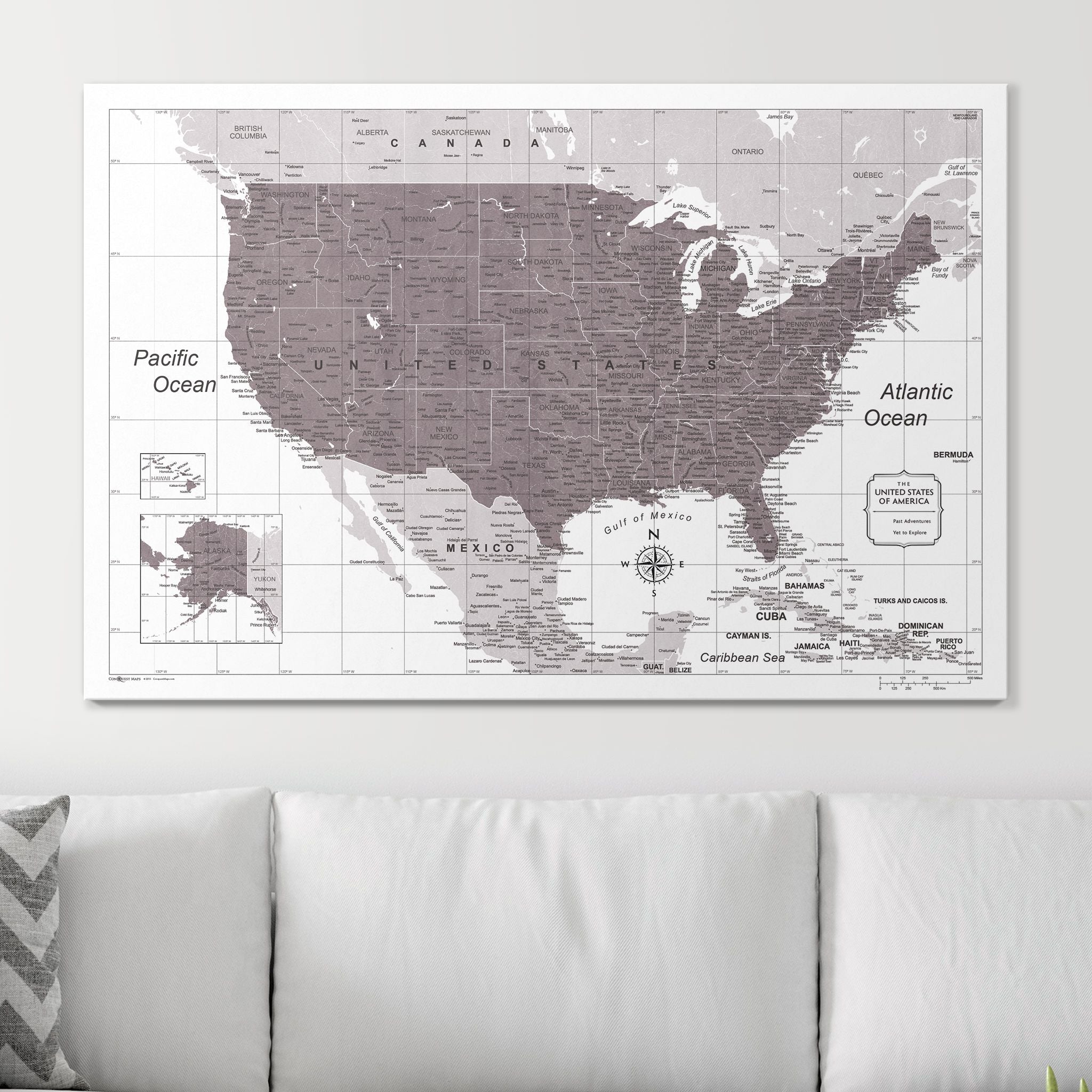 Push Pin USA Map (Pin Board) - Dark Brown Color Splash CM Pin Board