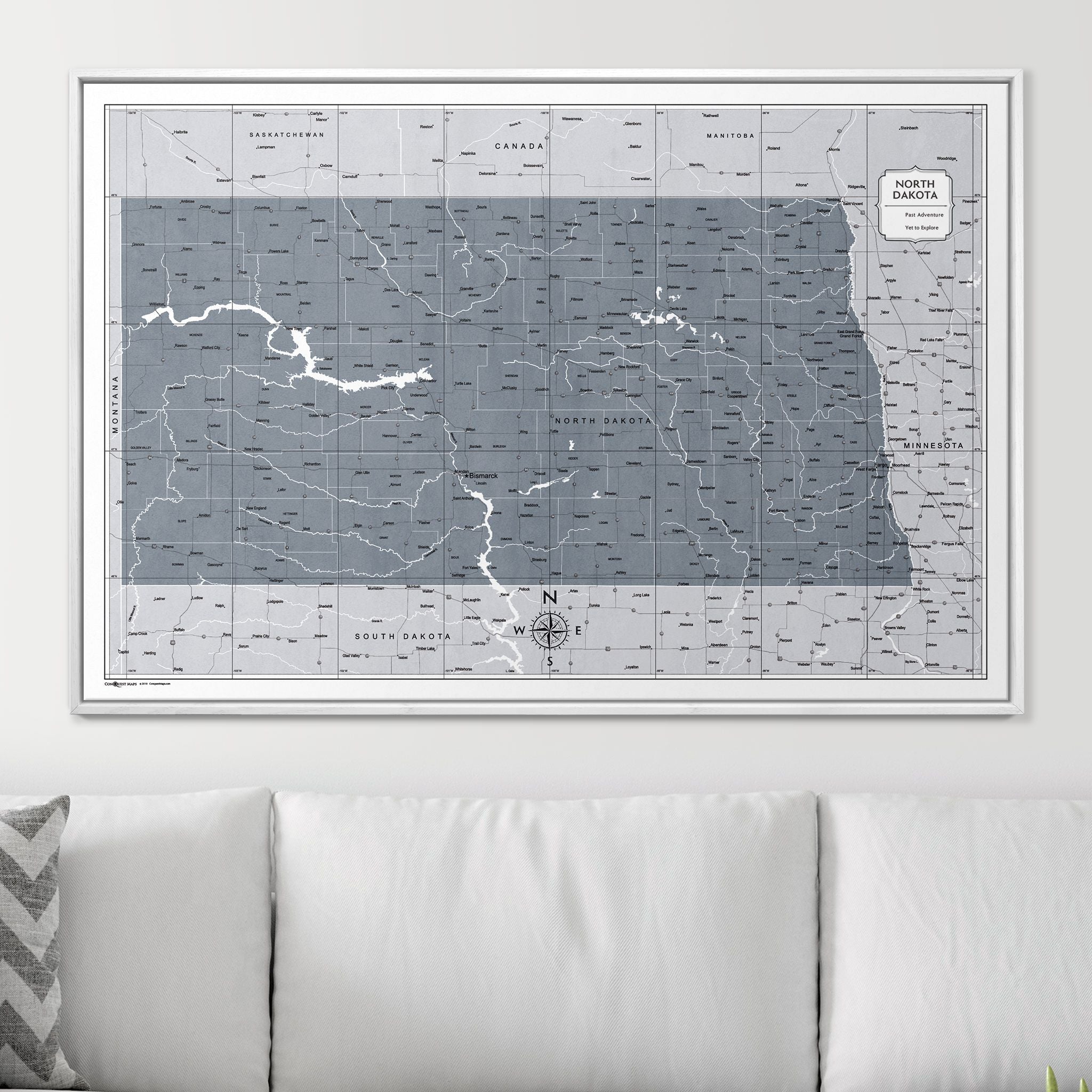 Push Pin North Dakota Map (Pin Board) - Dark Gray Color Splash CM Pin Board