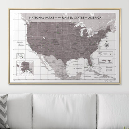 Push Pin National Parks Map (Pin Board) - Dark Brown Color Splash CM Pin Board