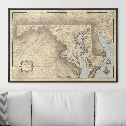 Push Pin Maryland Map (Pin Board) - Rustic Vintage CM Pin Board