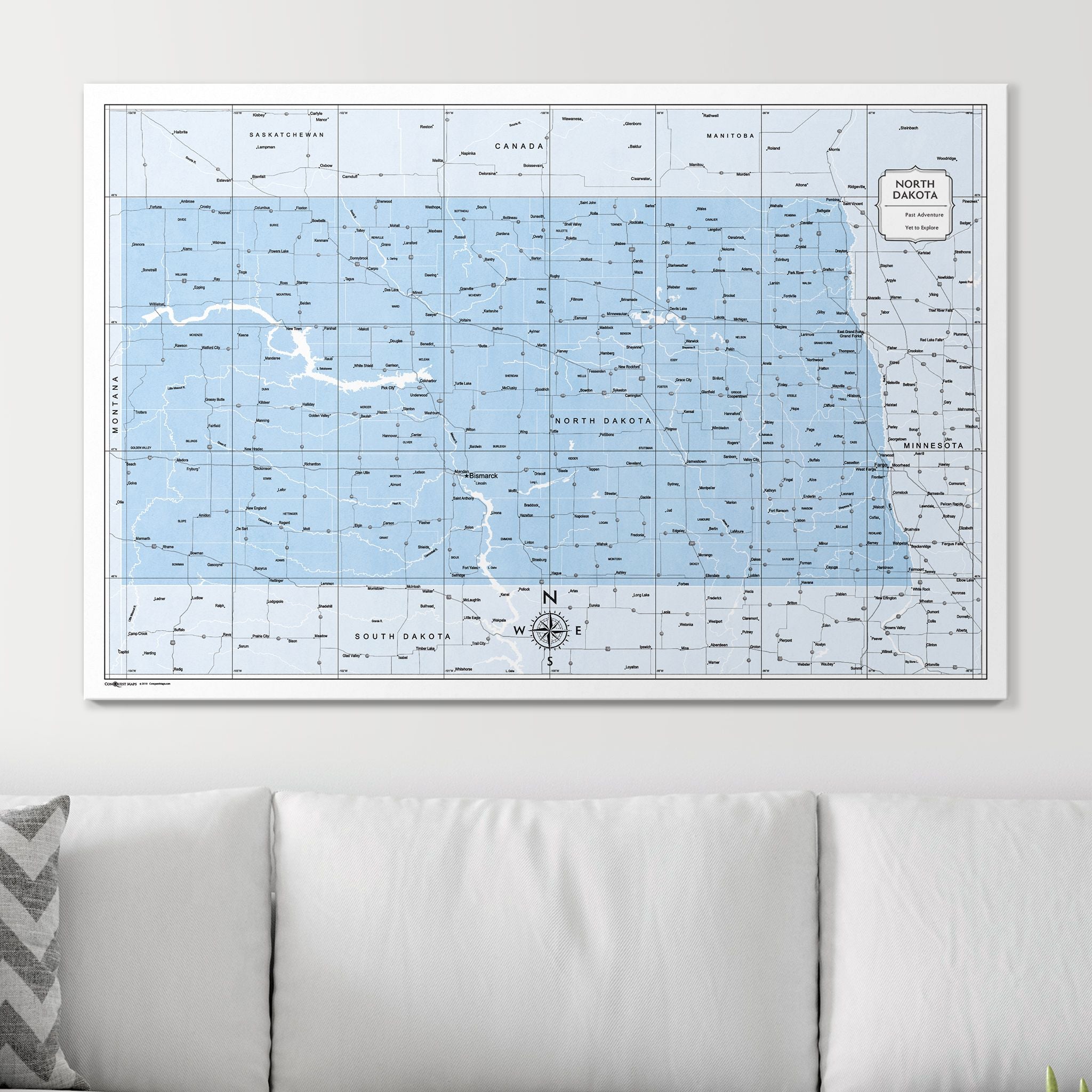 Push Pin North Dakota Map (Pin Board) - Light Blue Color Splash CM Pin Board