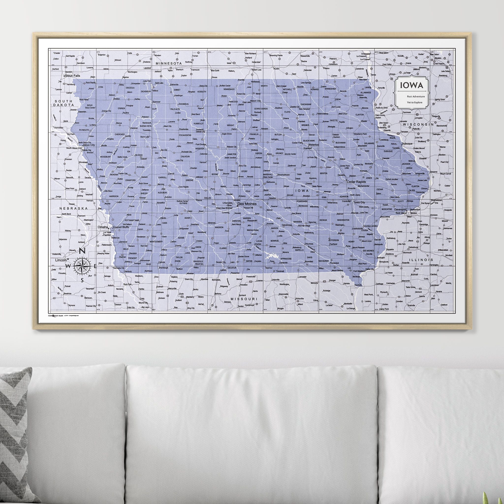 Push Pin Iowa Map (Pin Board) - Purple Color Splash CM Pin Board