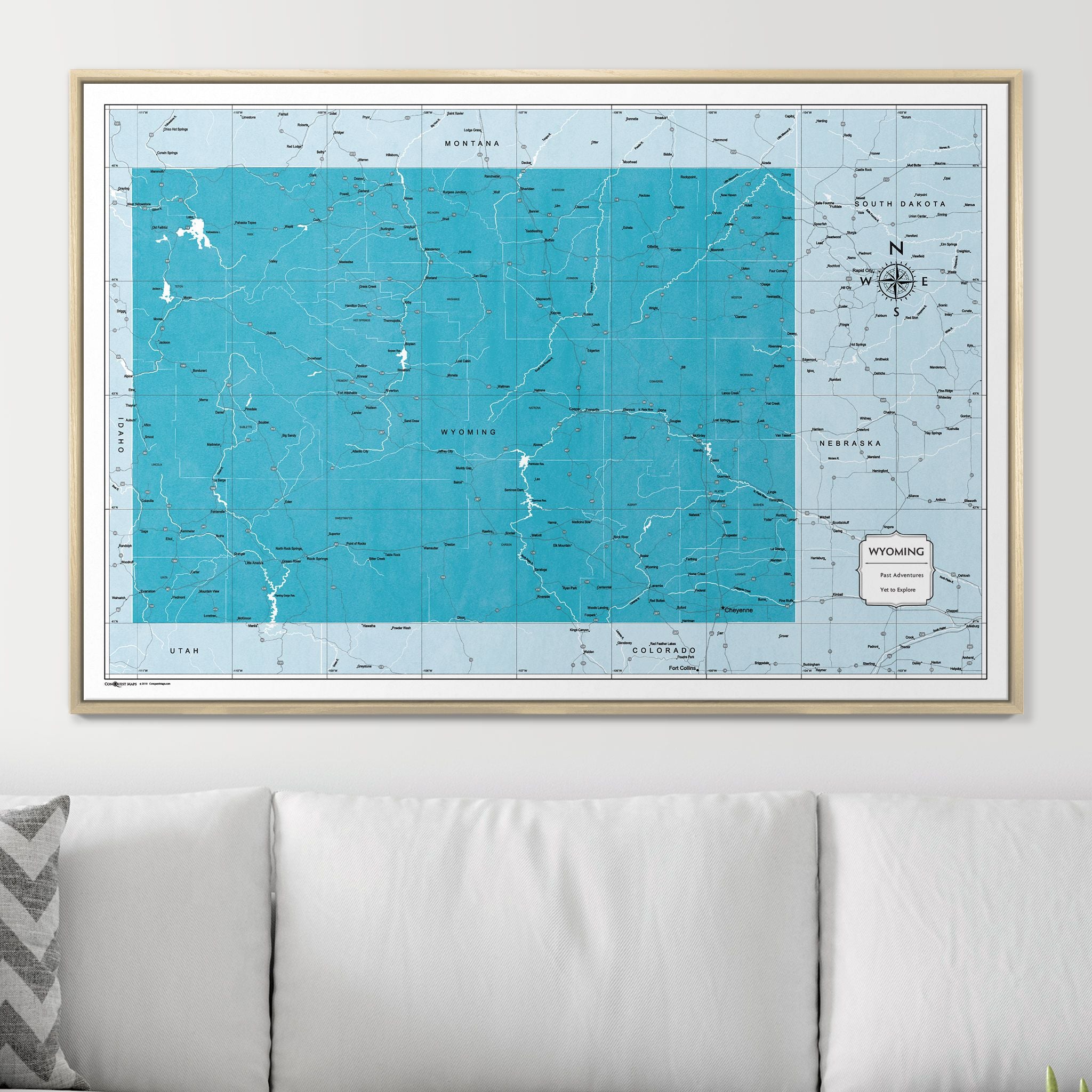 Push Pin Wyoming Map (Pin Board) - Teal Color Splash CM Pin Board