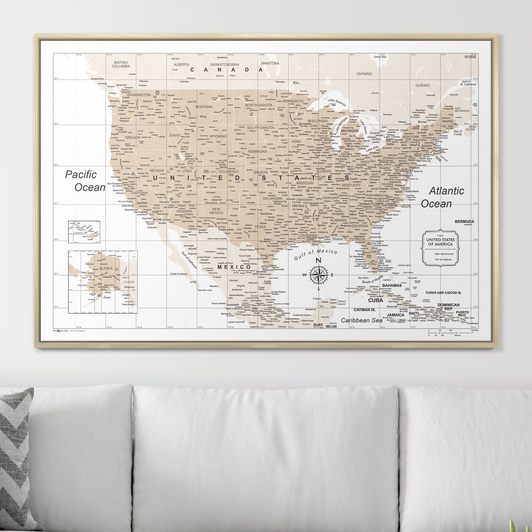 Push Pin USA Map (Pin Board) - Light Brown Color Splash CM Pin Board