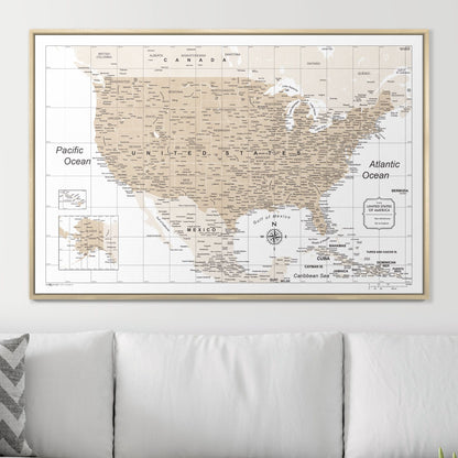 Push Pin USA Map (Pin Board) - Light Brown Color Splash CM Pin Board