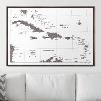 Push Pin Caribbean Map (Pin Board) - Dark Brown Color Splash CM Pin Board