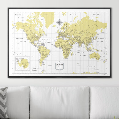 Push Pin World Map (Pin Board) - Yellow Color Splash CM Pin Board