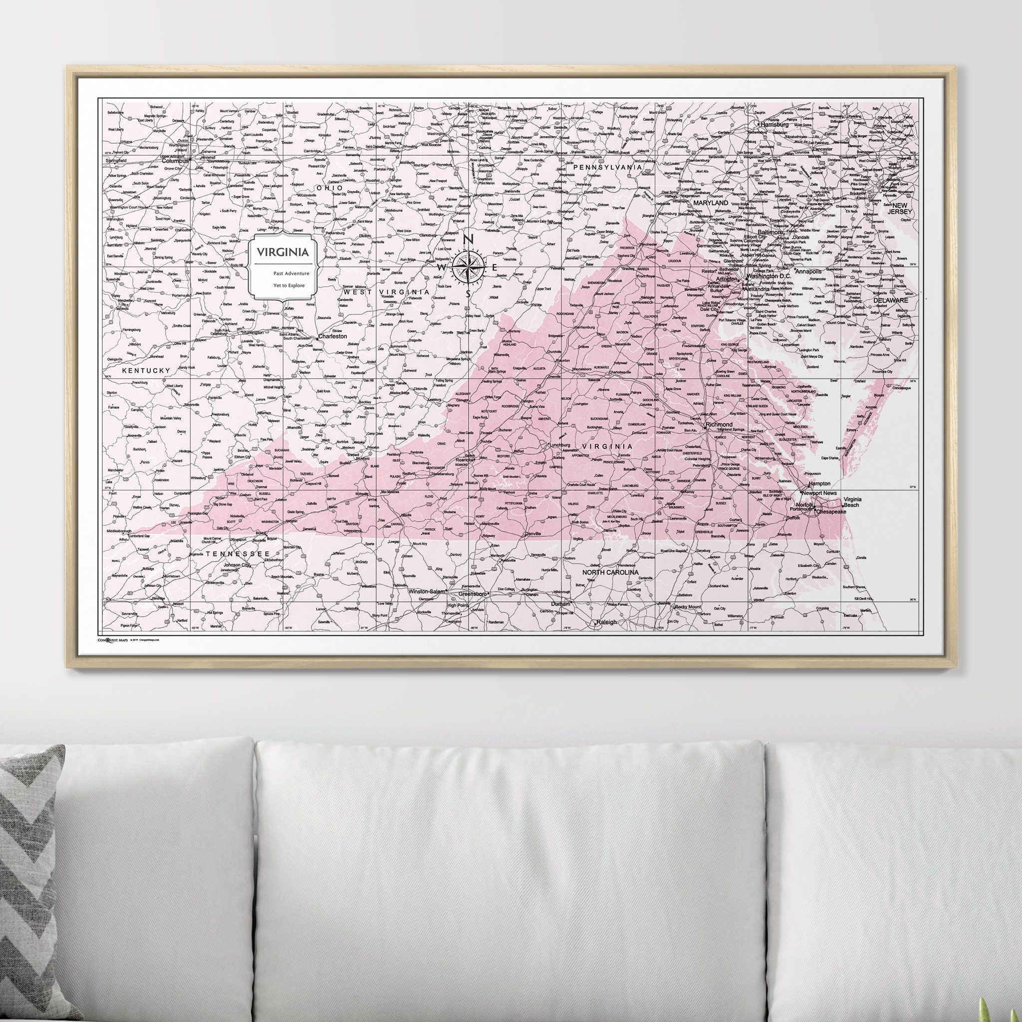 Push Pin Virginia Map (Pin Board) - Pink Color Splash CM Pin Board