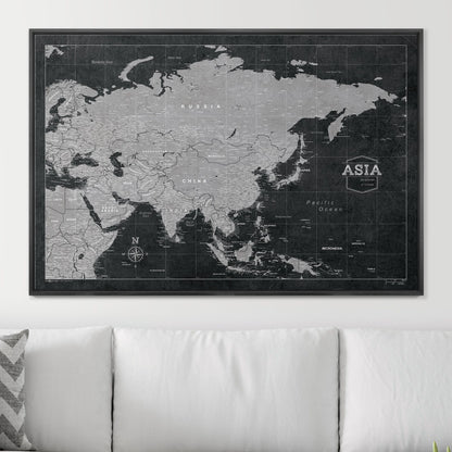 Push Pin Asia Map (Pin Board) - Modern Slate CM Pin Board