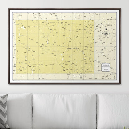 Push Pin Wyoming Map (Pin Board) - Yellow Color Splash CM Pin Board