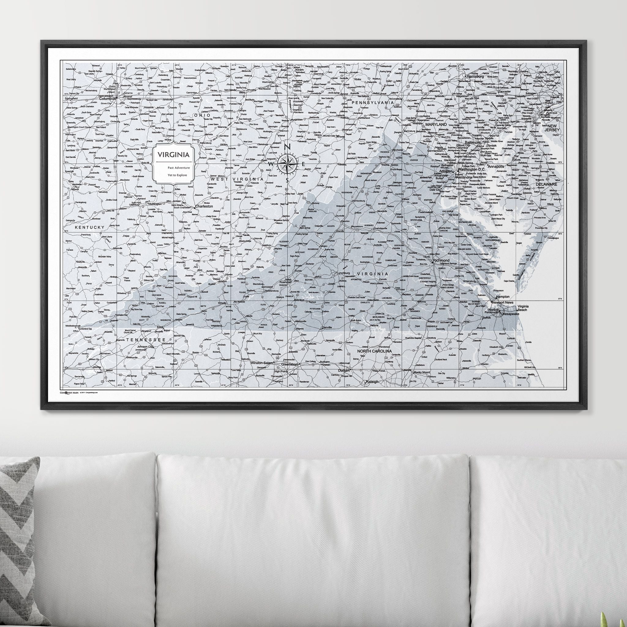 Push Pin Virginia Map (Pin Board) - Light Gray Color Splash CM Pin Board