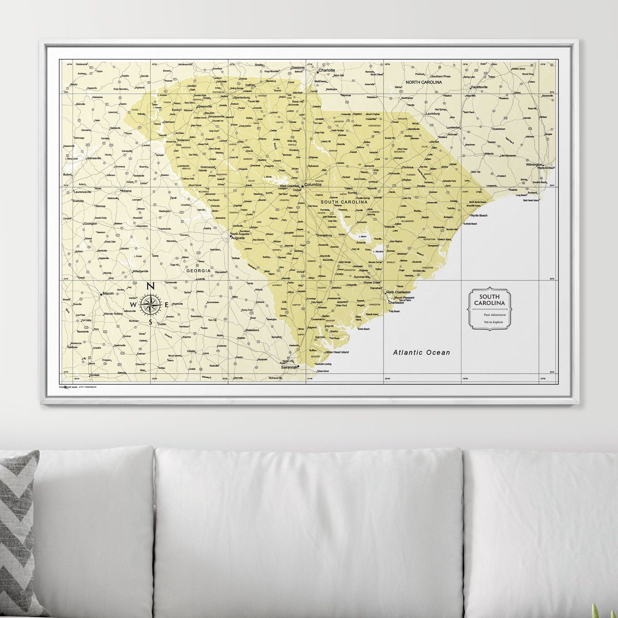 Push Pin South Carolina Map (Pin Board) - Yellow Color Splash CM Pin Board