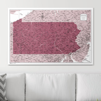 Push Pin Pennsylvania Map (Pin Board) - Burgundy Color Splash CM Pin Board