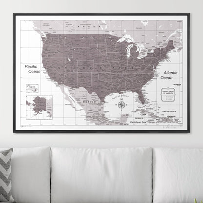 Push Pin USA Map (Pin Board) - Dark Brown Color Splash CM Pin Board