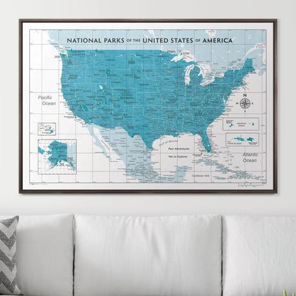 Push Pin National Parks Map (Pin Board) - Teal Color Splash CM Pin Board