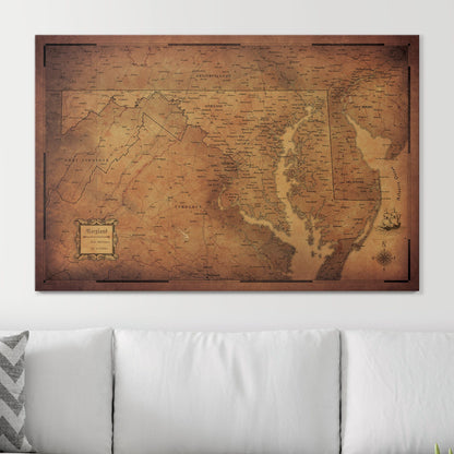 Push Pin Maryland Map (Pin Board) - Golden Aged CM Pin Board