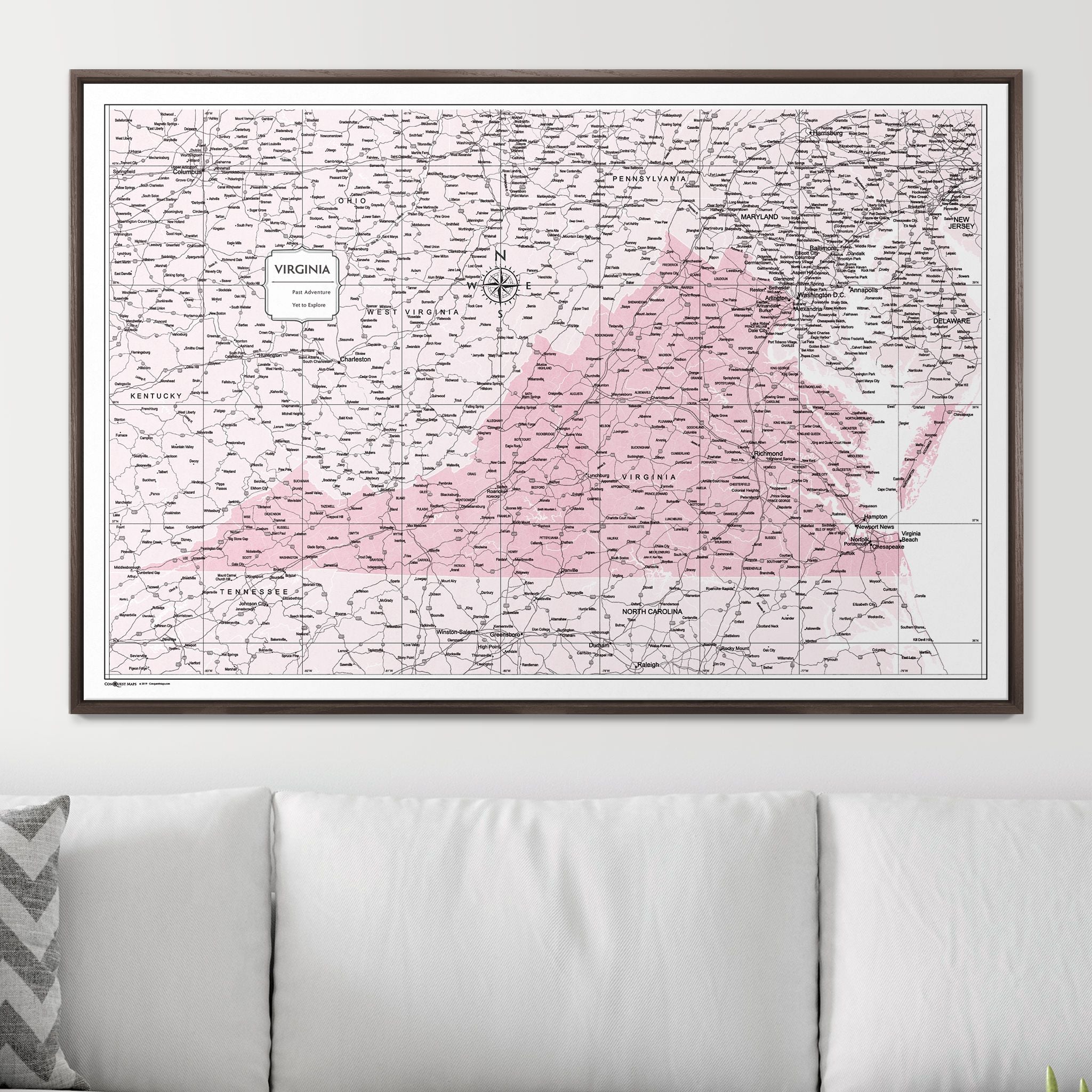 Push Pin Virginia Map (Pin Board) - Pink Color Splash CM Pin Board