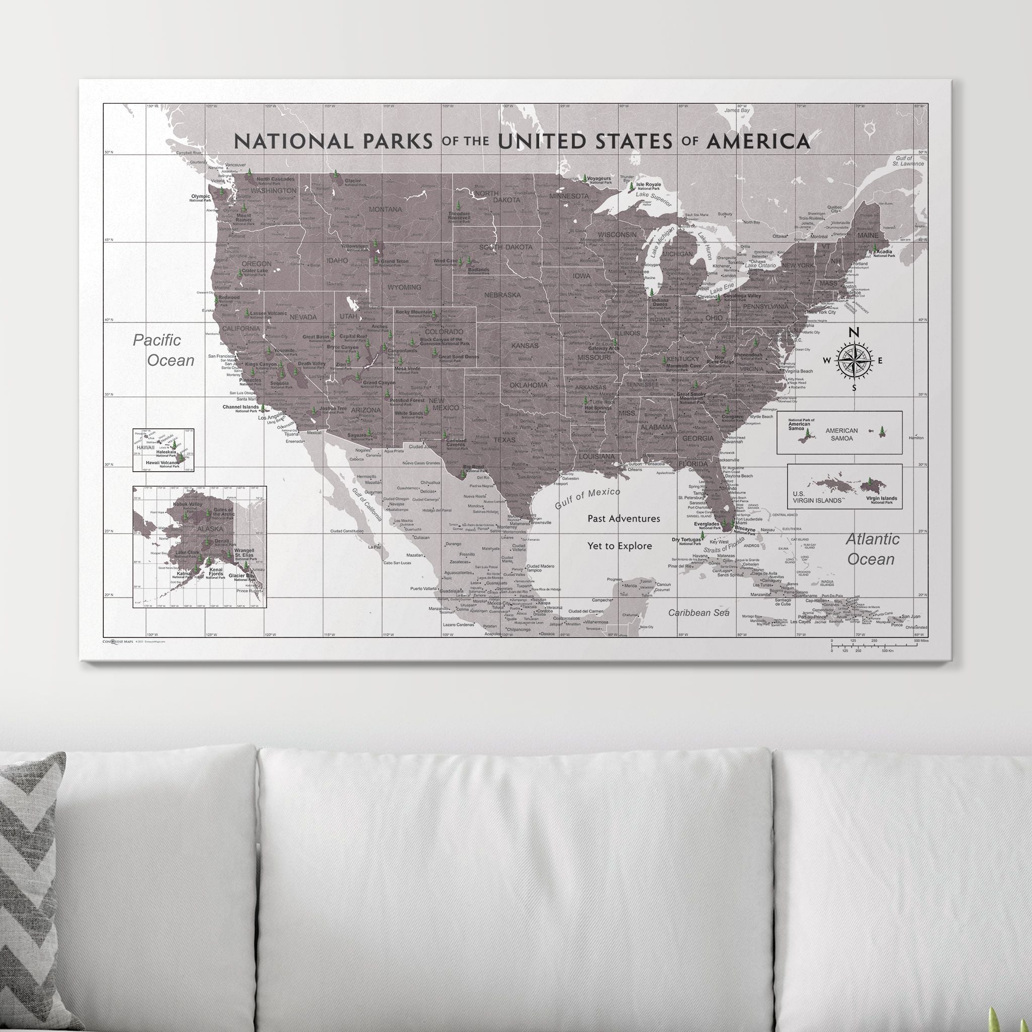 Push Pin National Parks Map (Pin Board) - Dark Brown Color Splash CM Pin Board