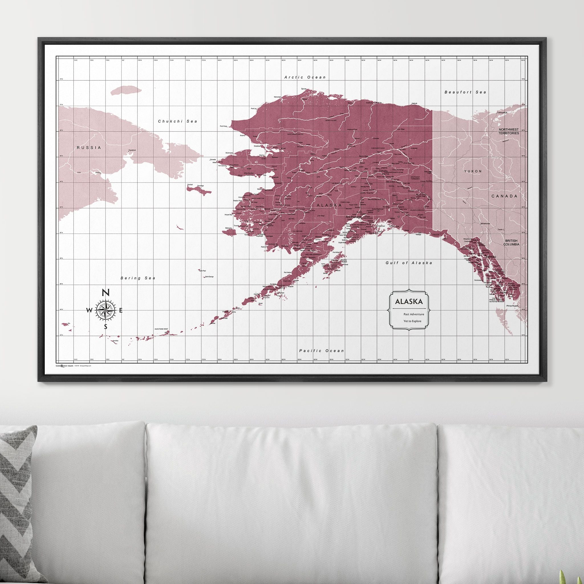 Push Pin Alaska Map (Pin Board) - Burgundy Color Splash CM Pin Board