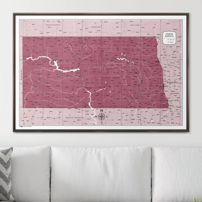 Push Pin North Dakota Map (Pin Board) - Burgundy Color Splash CM Pin Board