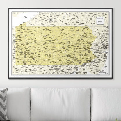 Push Pin Pennsylvania Map (Pin Board) - Yellow Color Splash CM Pin Board