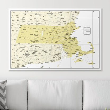 Push Pin Massachusetts Map (Pin Board) - Yellow Color Splash CM Pin Board