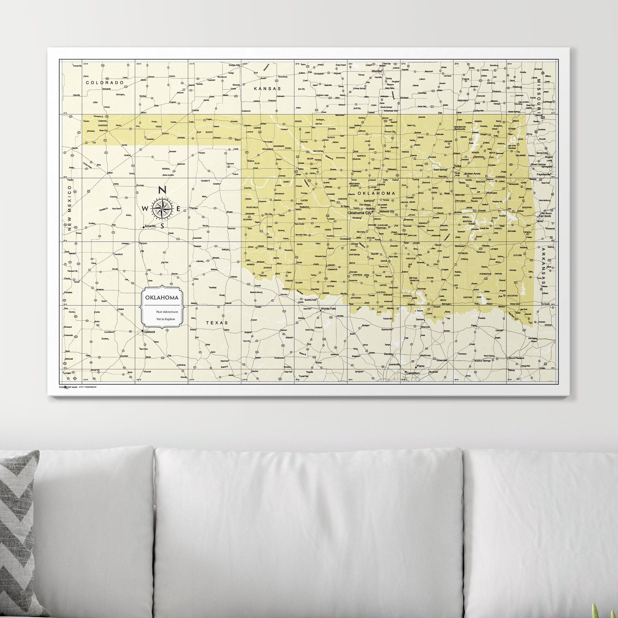 Push Pin Oklahoma Map (Pin Board) - Yellow Color Splash CM Pin Board