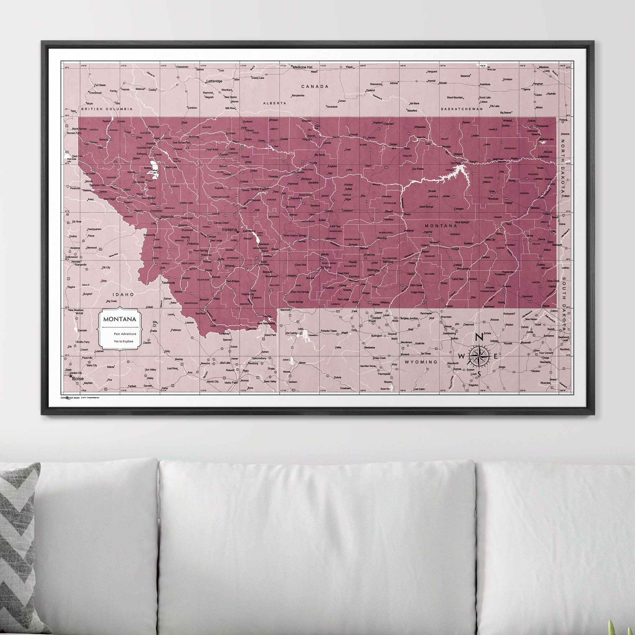 Push Pin Montana Map (Pin Board) - Burgundy Color Splash CM Pin Board