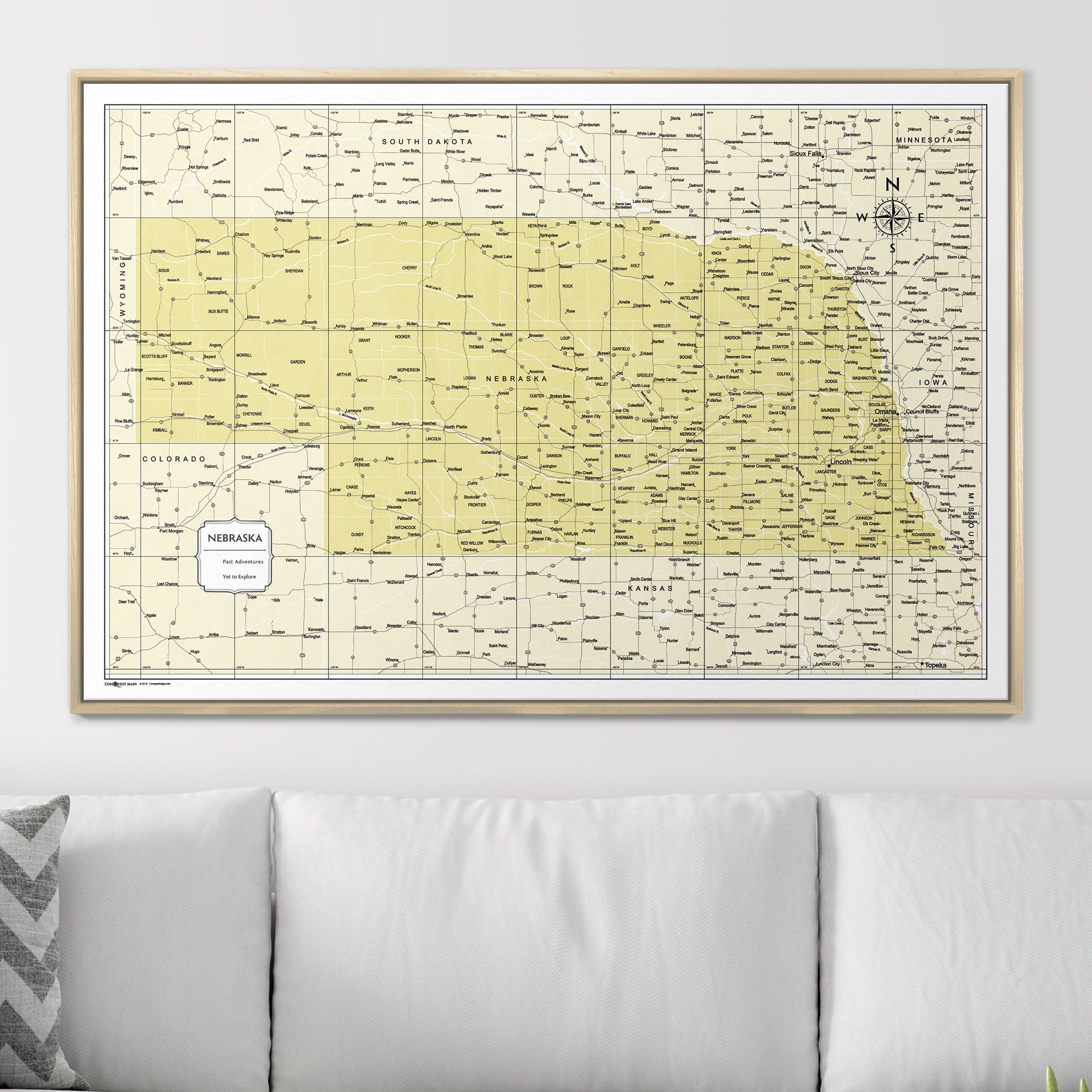 Push Pin Nebraska Map (Pin Board) - Yellow Color Splash CM Pin Board