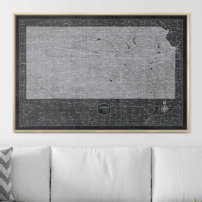 Push Pin Kansas Map (Pin Board) - Modern Slate CM Pin Board