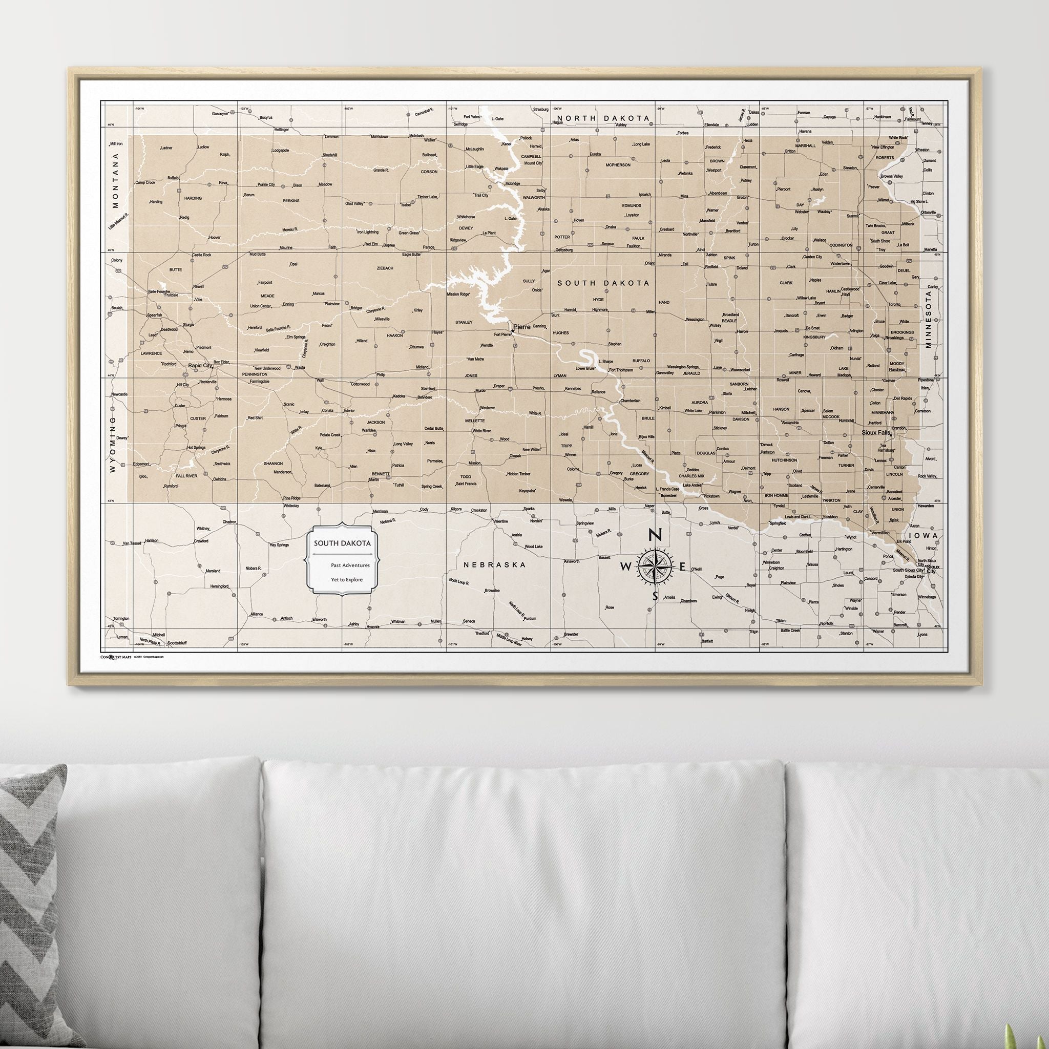 Push Pin South Dakota Map (Pin Board) - Light Brown Color Splash CM Pin Board